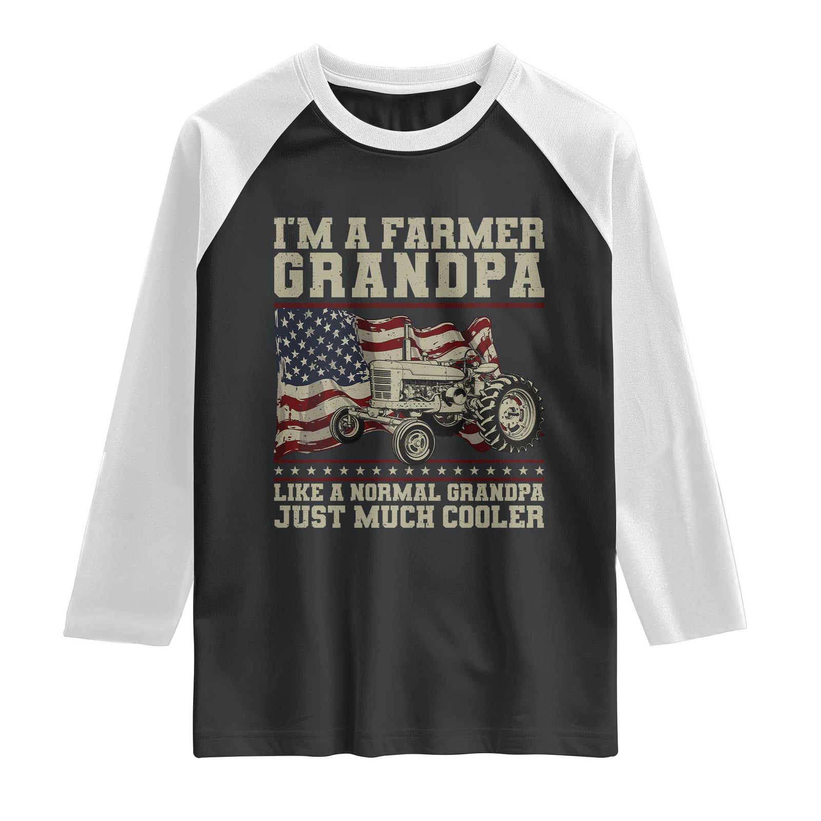 Tractor Farm Farming Patriotic American Flag Raglan Shirt I'm A Farmer Grandpa Rancher Gifts