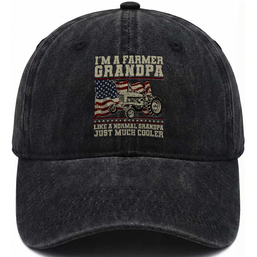 Tractor Farm Farming Patriotic American Flag Washed Cotton Baseball Cap I'm A Farmer Grandpa Rancher Gifts