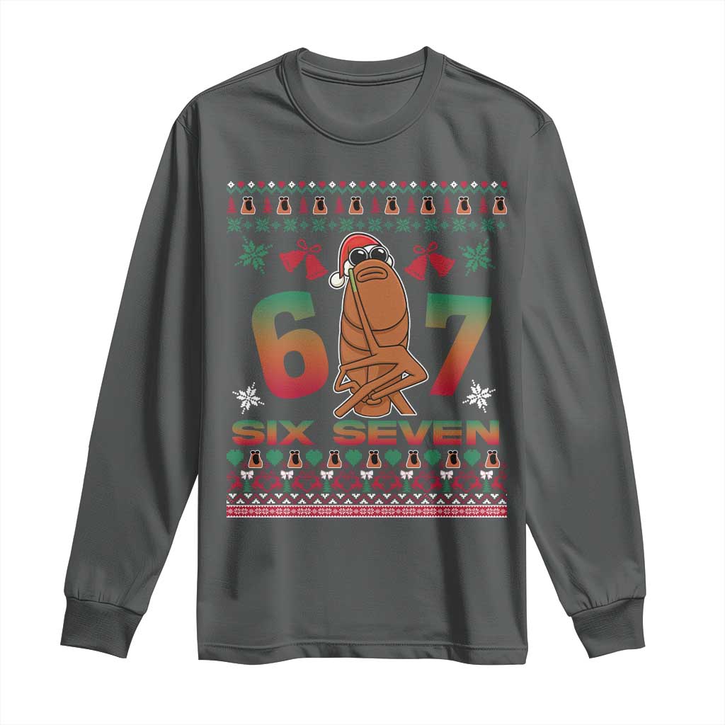 67 Six Seven Christmas Long Sleeve Shirt Marcus The Worm Robert Meme TS14 Dark Heather Print Your Wear