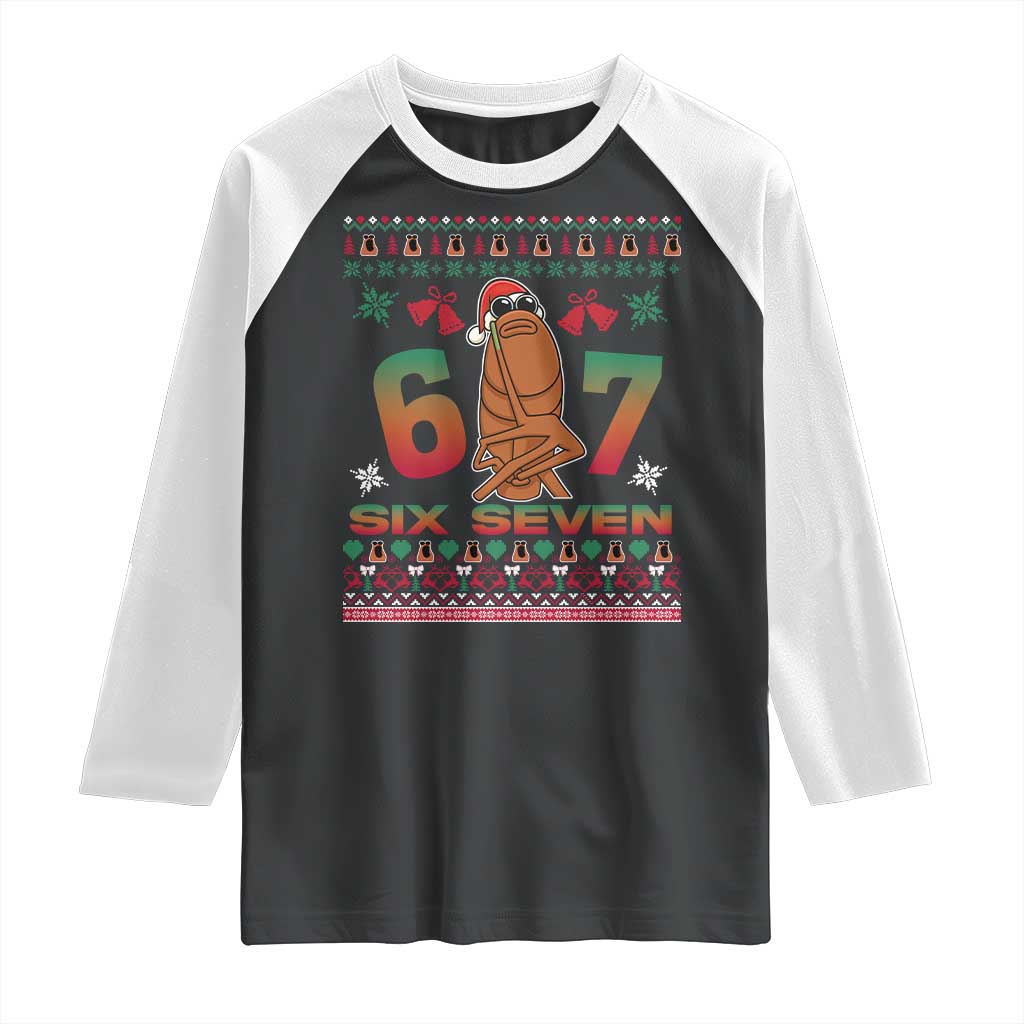 67 Six Seven Christmas Raglan Shirt Marcus The Worm Robert Meme TS14 Black White Print Your Wear