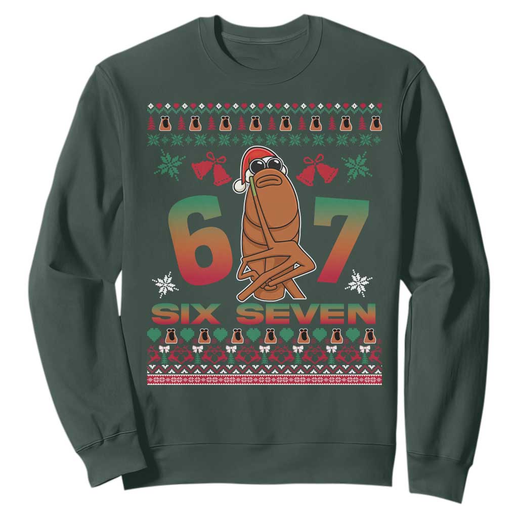 67 Six Seven Christmas Sweatshirt Marcus The Worm Robert Meme TS14 Dark Forest Green Print Your Wear