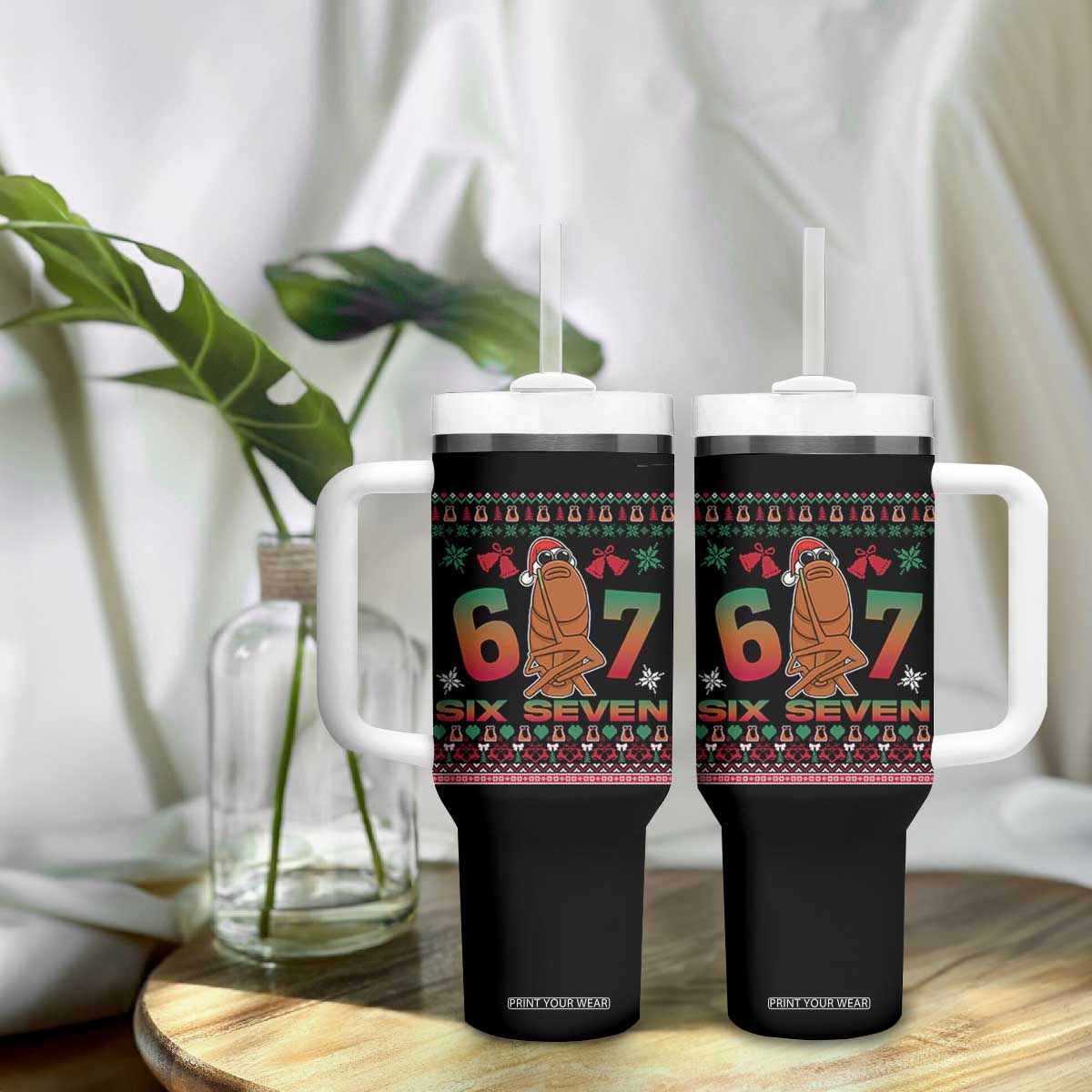 67 Six Seven Christmas Tumbler With Handle Marcus The Worm Robert Meme TS14 Print Your Wear