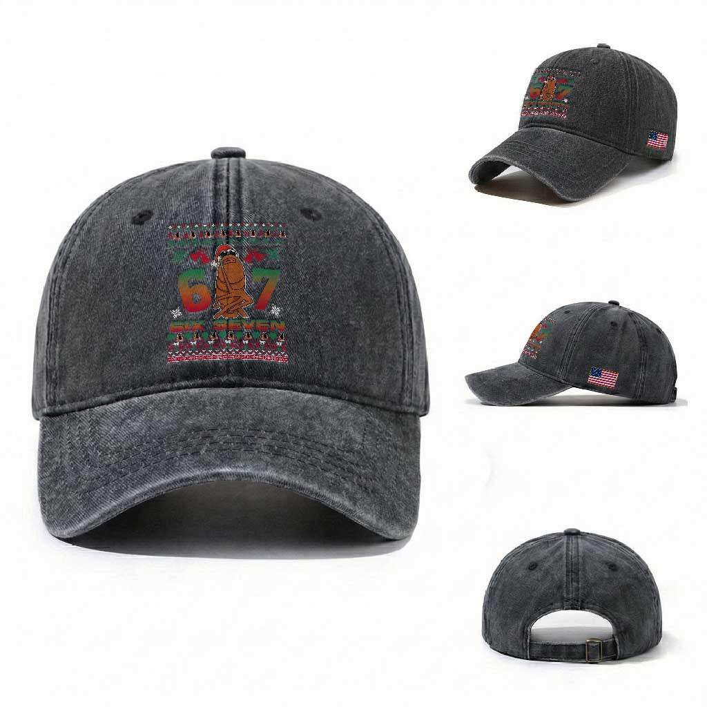 67 Six Seven Christmas Washed Cotton Baseball Cap Marcus The Worm Robert Meme TS14 Washed Cap Universal Fit Dark Gray Print Your Wear