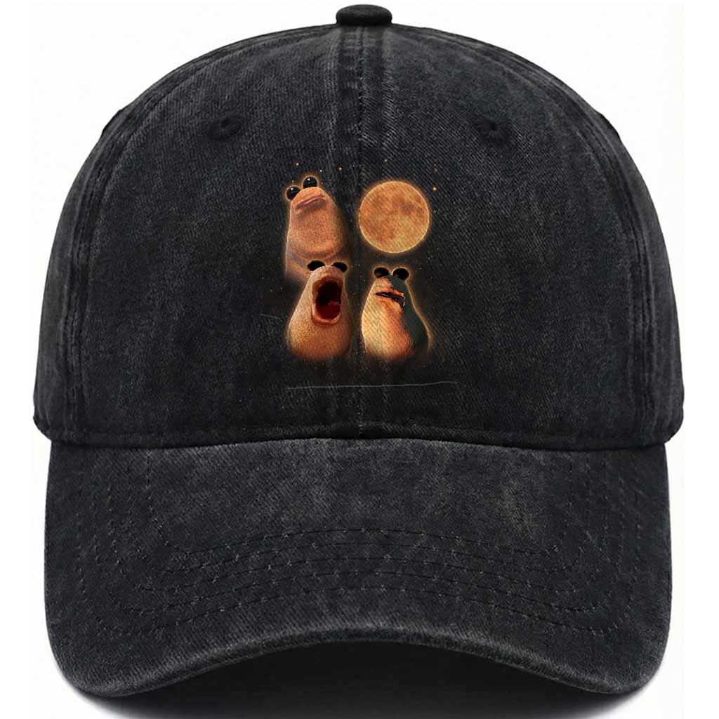 Marcus The Worm Meme Washed Cotton Baseball Cap Funny Howling At Moon TS14 Washed Cap Universal Fit Black Print Your Wear