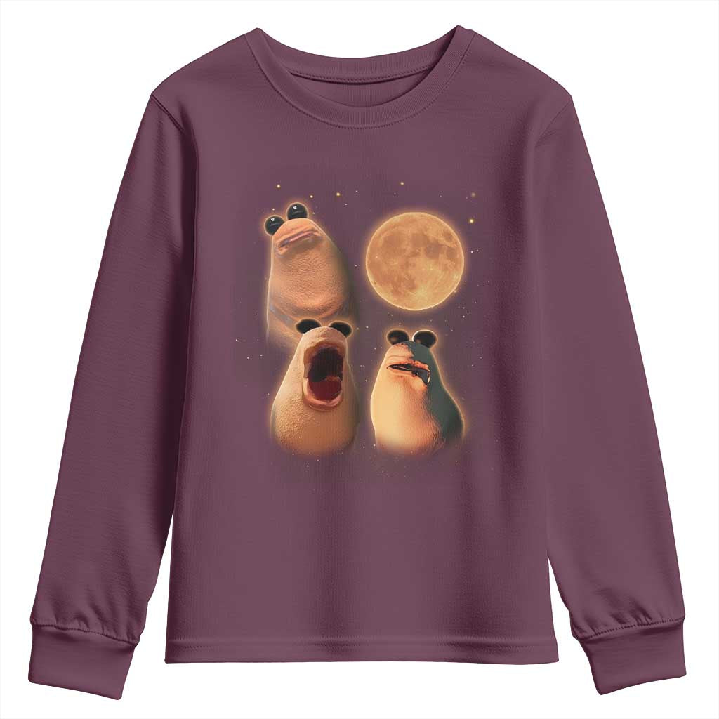 Marcus The Worm Meme Youth Sweatshirt Funny Howling At Moon TS14 Maroon Print Your Wear