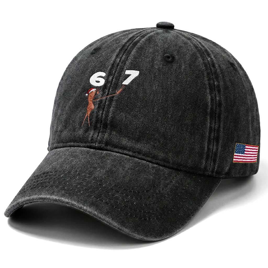 67 Six Seven Christmas Washed Cotton Baseball Cap Marcus The Worm Meme TS14 Print Your Wear