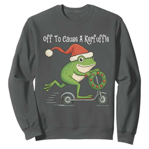 Off To Cause A Kerfuffle Sweatshirt Funny Frog Christmas TS14 Dark Heather Print Your Wear