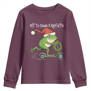 Off To Cause A Kerfuffle Youth Sweatshirt Funny Frog Christmas TS14 Maroon Print Your Wear