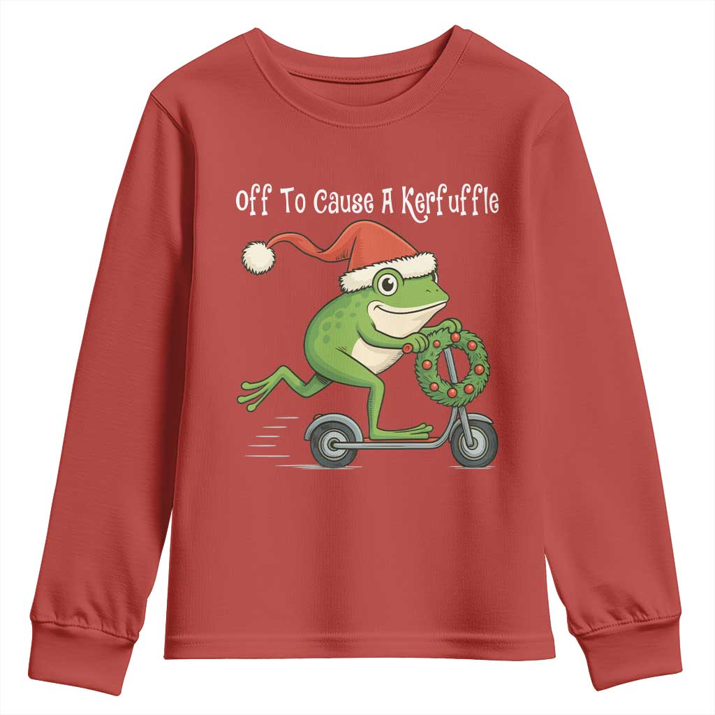 Off To Cause A Kerfuffle Youth Sweatshirt Funny Frog Christmas TS14 Red Print Your Wear