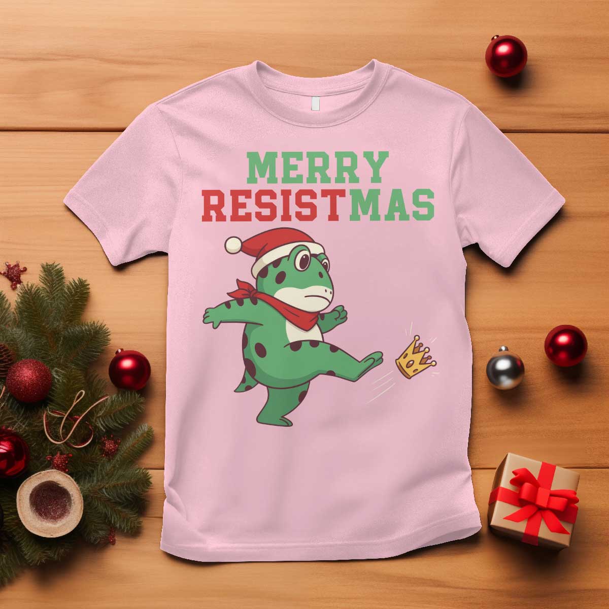 Merry Resistmas Frog Christmas T Shirt TS14 Light Pink Print Your Wear