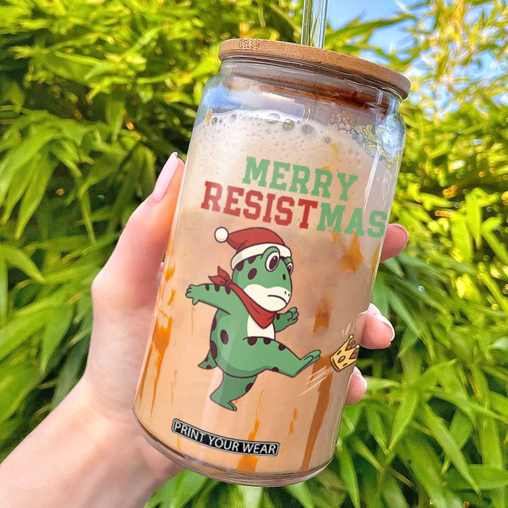 Merry Resistmas Frog Christmas Glass Can TS14 White Print Your Wear