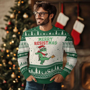 Merry Resistmas Frog Xmas Ugly Christmas Sweater TS14 Beige Green Print Your Wear