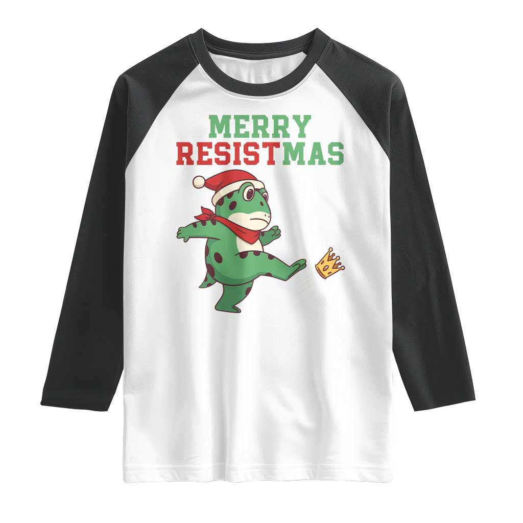Merry Resistmas Frog Christmas Raglan Shirt TS14 White Black Print Your Wear