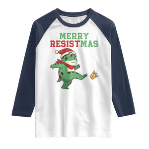Merry Resistmas Frog Christmas Raglan Shirt TS14 White Navy Print Your Wear