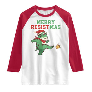 Merry Resistmas Frog Christmas Raglan Shirt TS14 White Red Print Your Wear