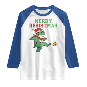 Merry Resistmas Frog Christmas Raglan Shirt TS14 White Royal Print Your Wear