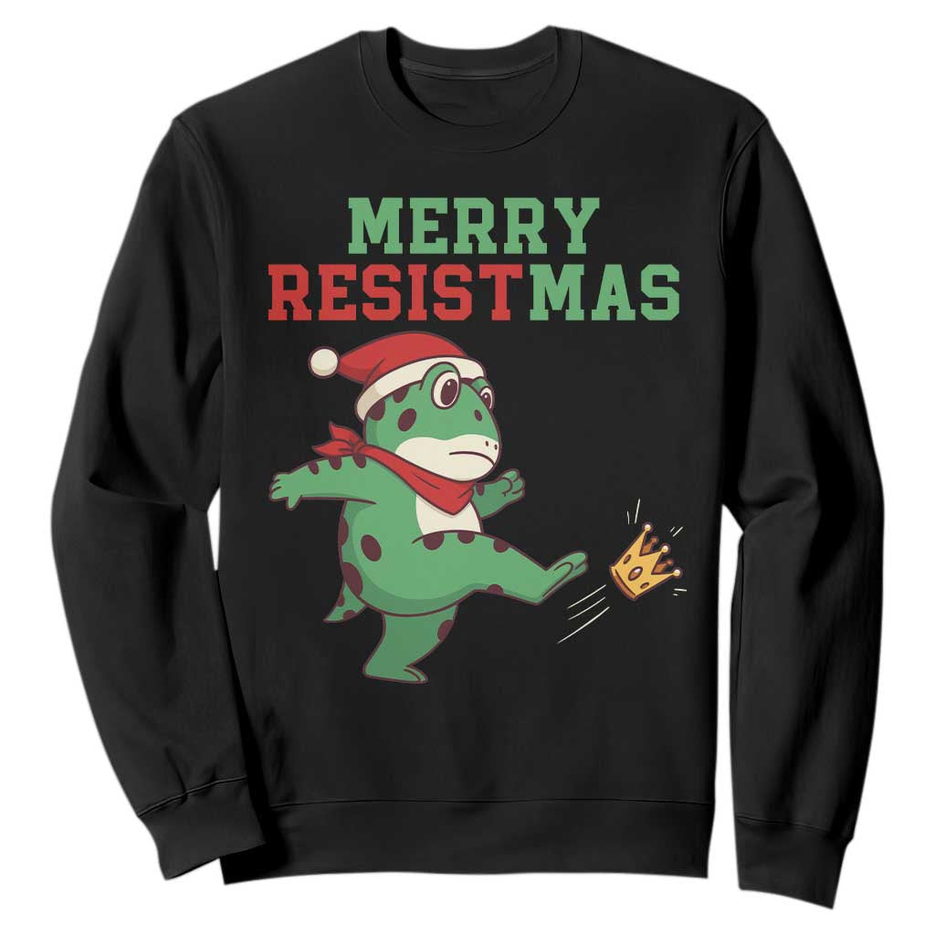 Merry Resistmas Frog Christmas Sweatshirt TS14 Black Print Your Wear