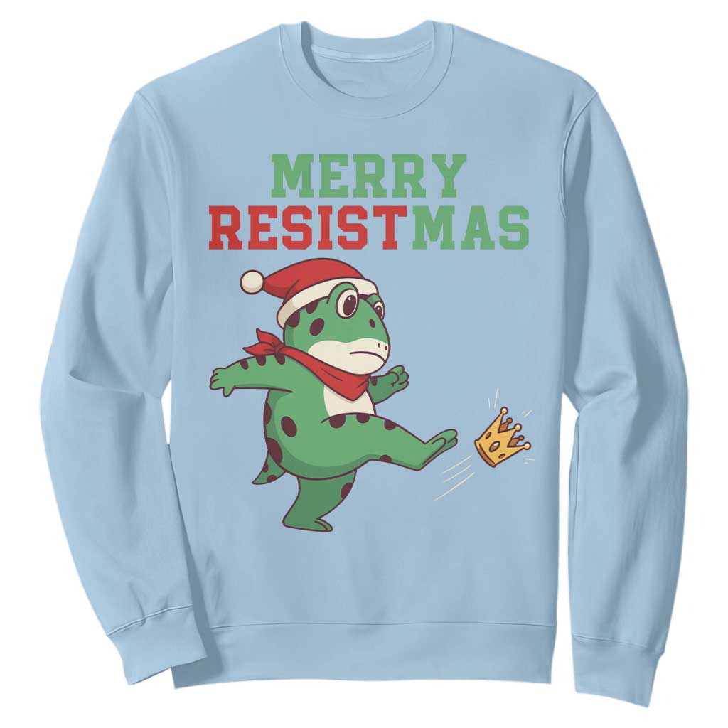Merry Resistmas Frog Christmas Sweatshirt TS14 Light Blue Print Your Wear
