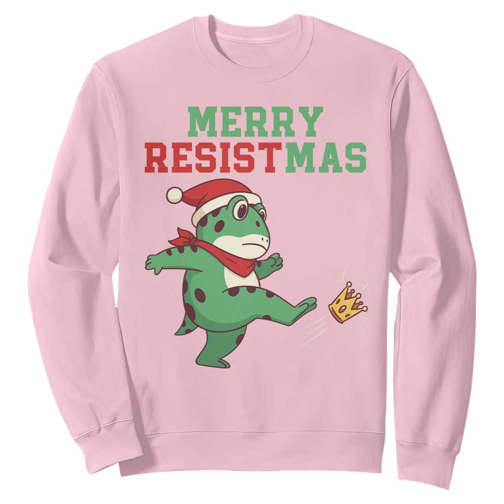 Merry Resistmas Frog Christmas Sweatshirt TS14 Light Pink Print Your Wear
