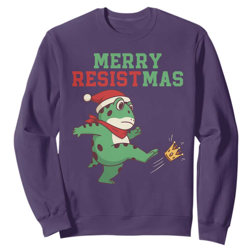 Merry Resistmas Frog Christmas Sweatshirt TS14 Purple Print Your Wear