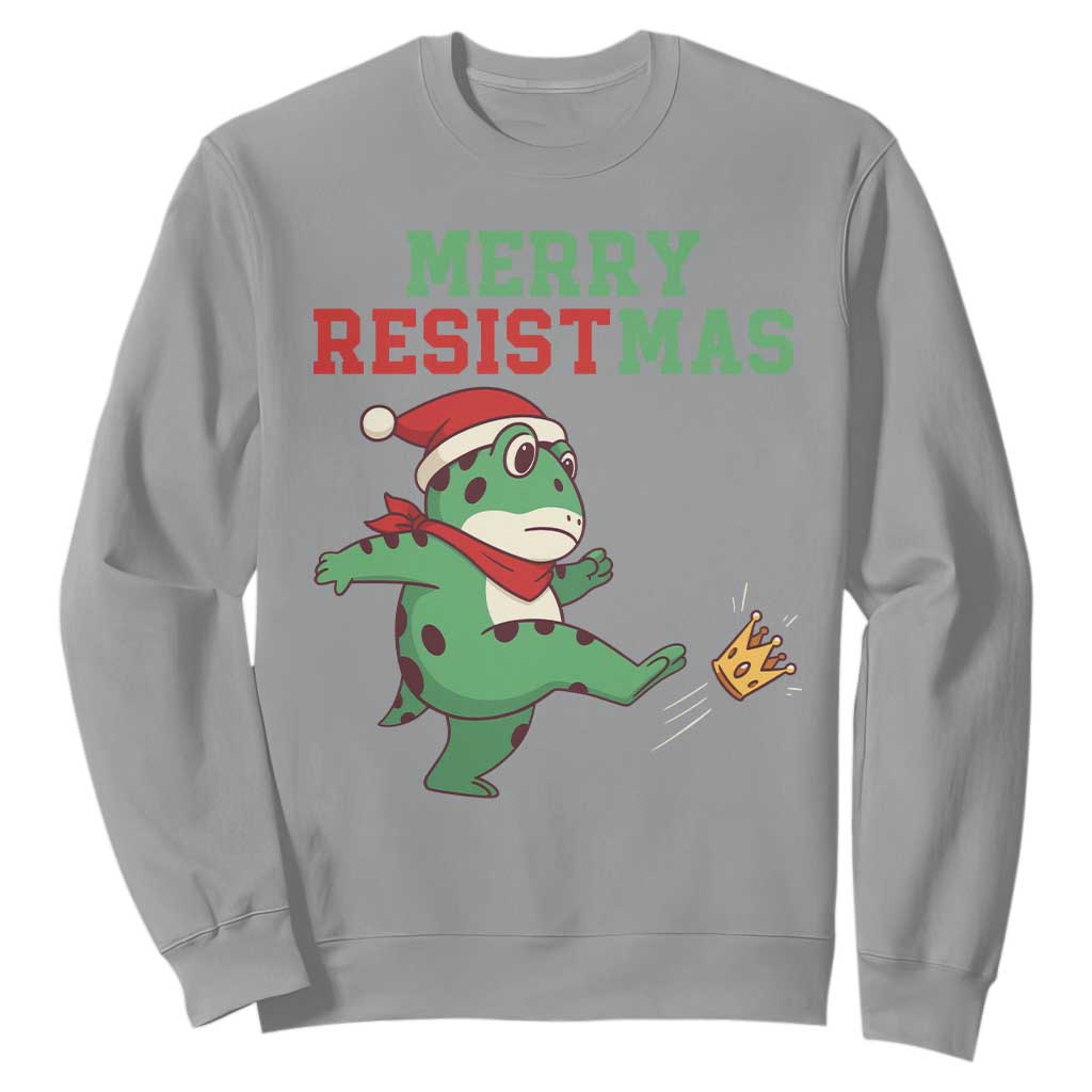 Merry Resistmas Frog Christmas Sweatshirt TS14 Sport Gray Print Your Wear