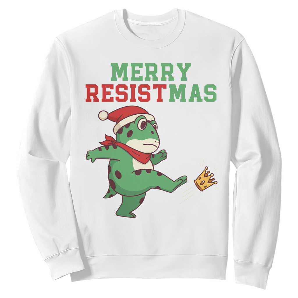 Merry Resistmas Frog Christmas Sweatshirt TS14 White Print Your Wear