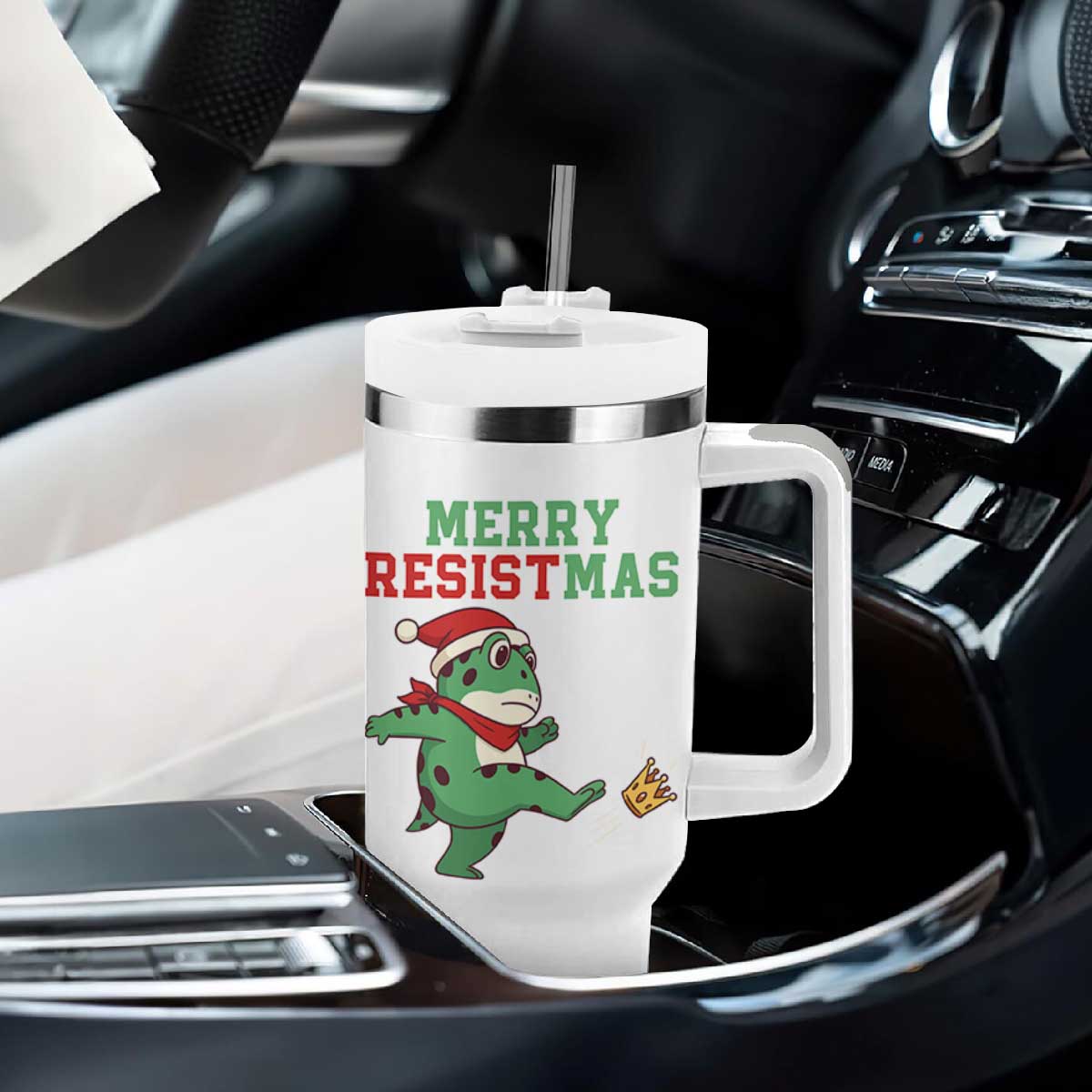 Merry Resistmas Frog Christmas Tumbler With Handle TS14 Print Your Wear