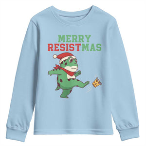 Merry Resistmas Frog Christmas Youth Sweatshirt TS14 Light Blue Print Your Wear