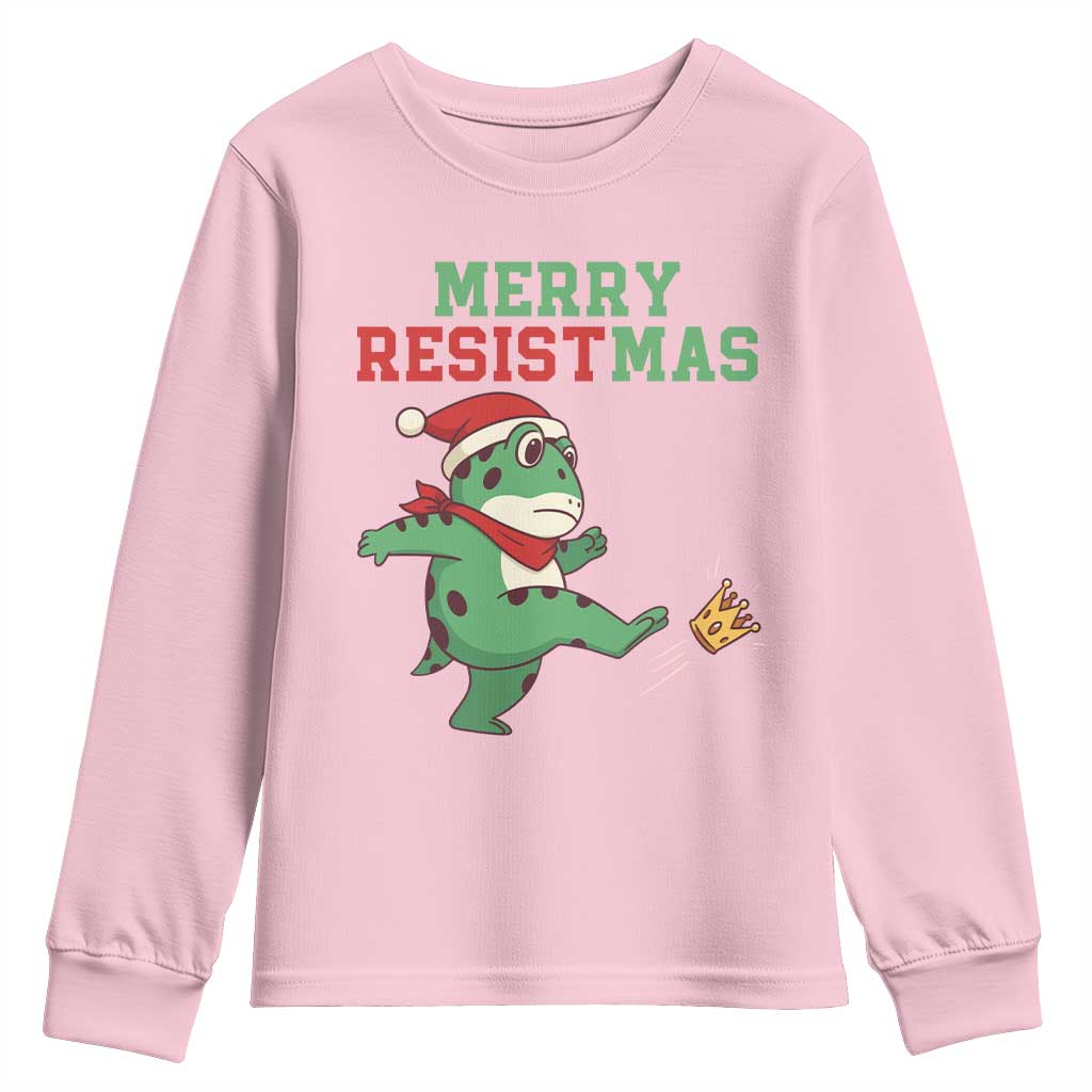 Merry Resistmas Frog Christmas Youth Sweatshirt TS14 Light Pink Print Your Wear