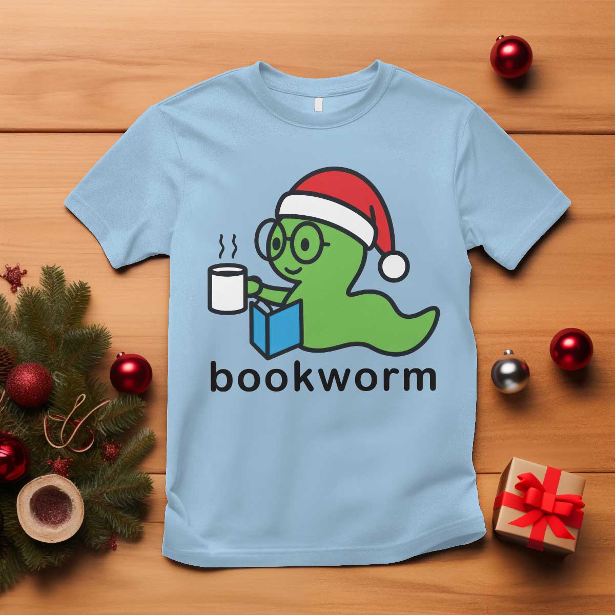 Bookworm Christmas T Shirt Reading Book Lover TS14 Light Blue Print Your Wear