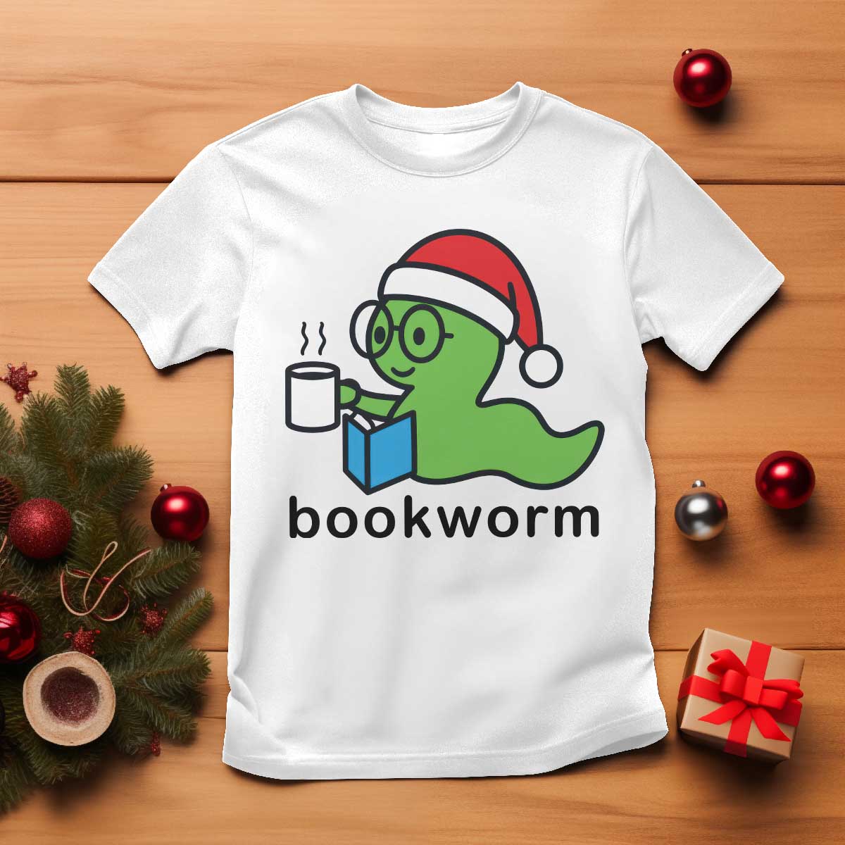 Bookworm Christmas T Shirt Reading Book Lover TS14 White Print Your Wear