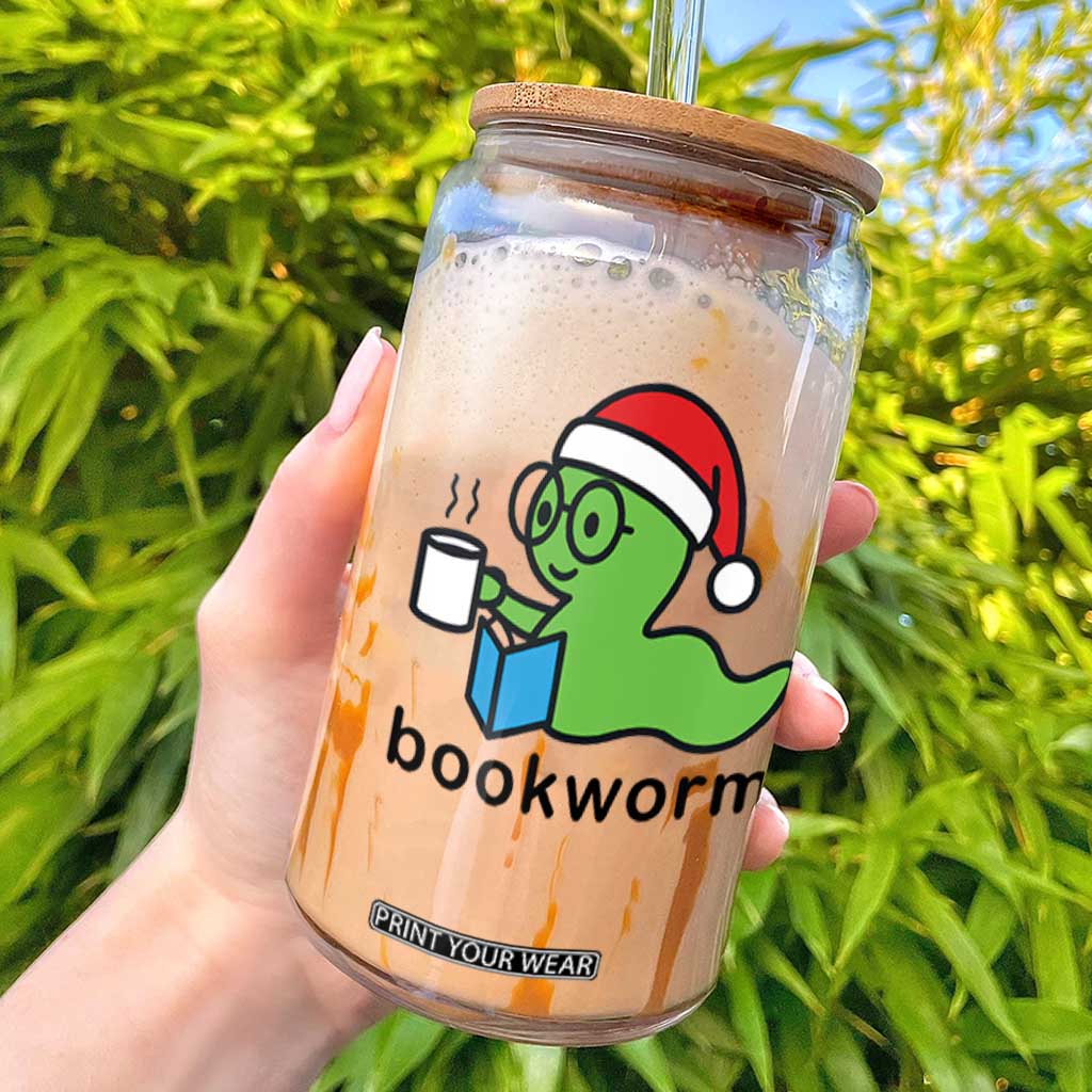 Bookworm Christmas Glass Can Reading Book Lover TS14 White Print Your Wear