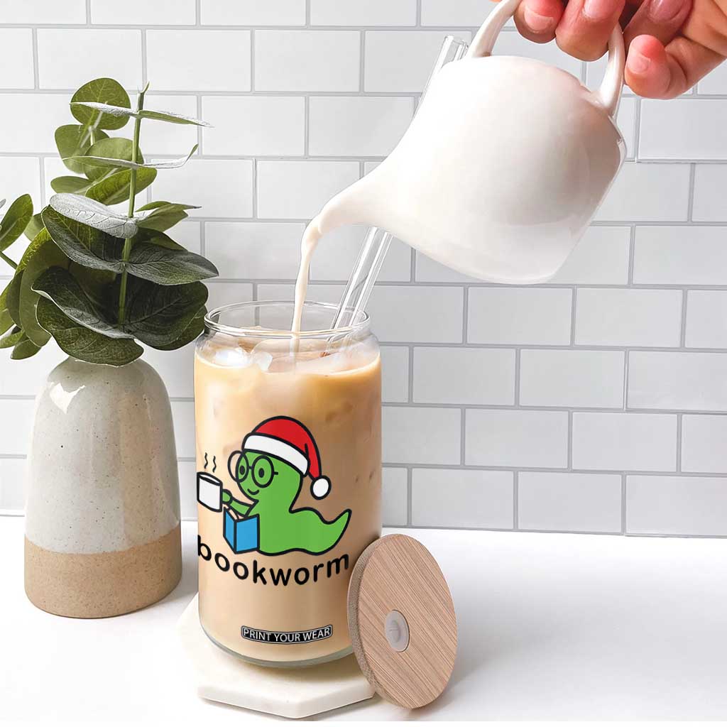 Bookworm Christmas Glass Can Reading Book Lover TS14 Print Your Wear