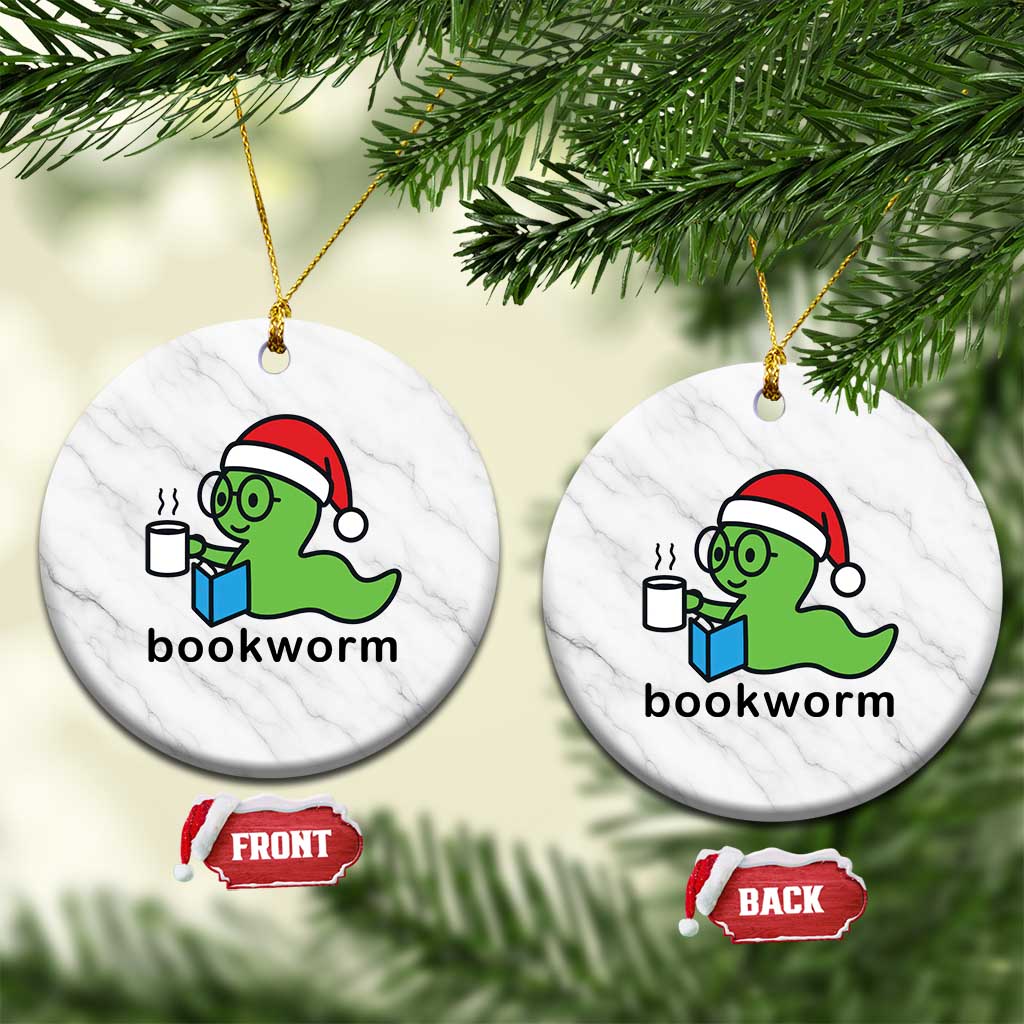 Bookworm Christmas Ceramic Ornament Reading Book Lover TS14 1pc White Marble Print Your Wear