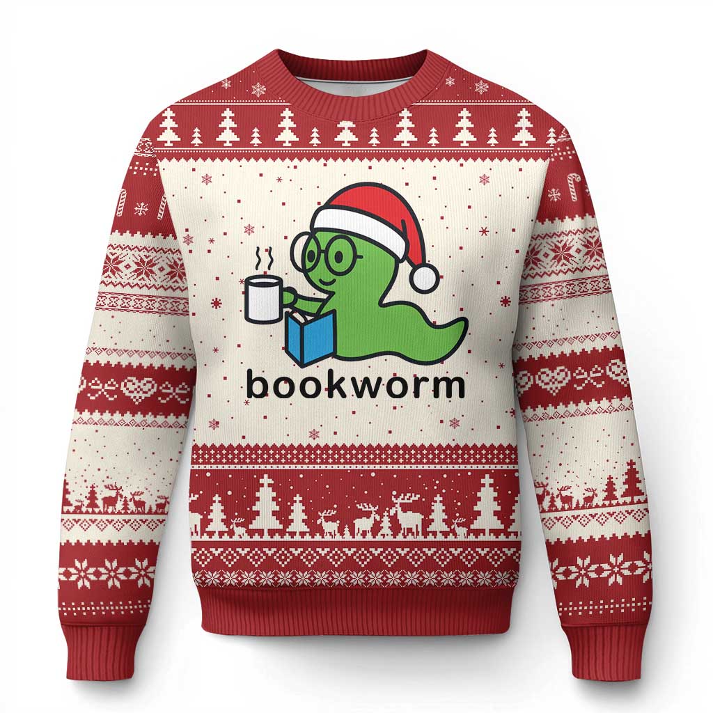 Bookworm Xmas Ugly Christmas Sweater Reading Book Lover TS14 Beige Red Print Your Wear