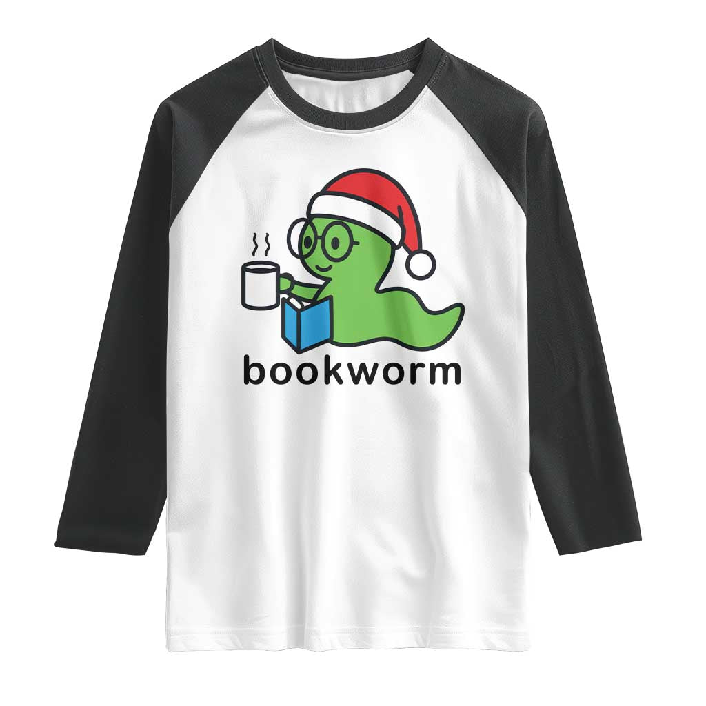 Bookworm Christmas Raglan Shirt Reading Book Lover TS14 White Black Print Your Wear