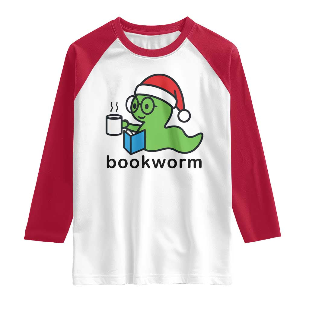 Bookworm Christmas Raglan Shirt Reading Book Lover TS14 White Red Print Your Wear
