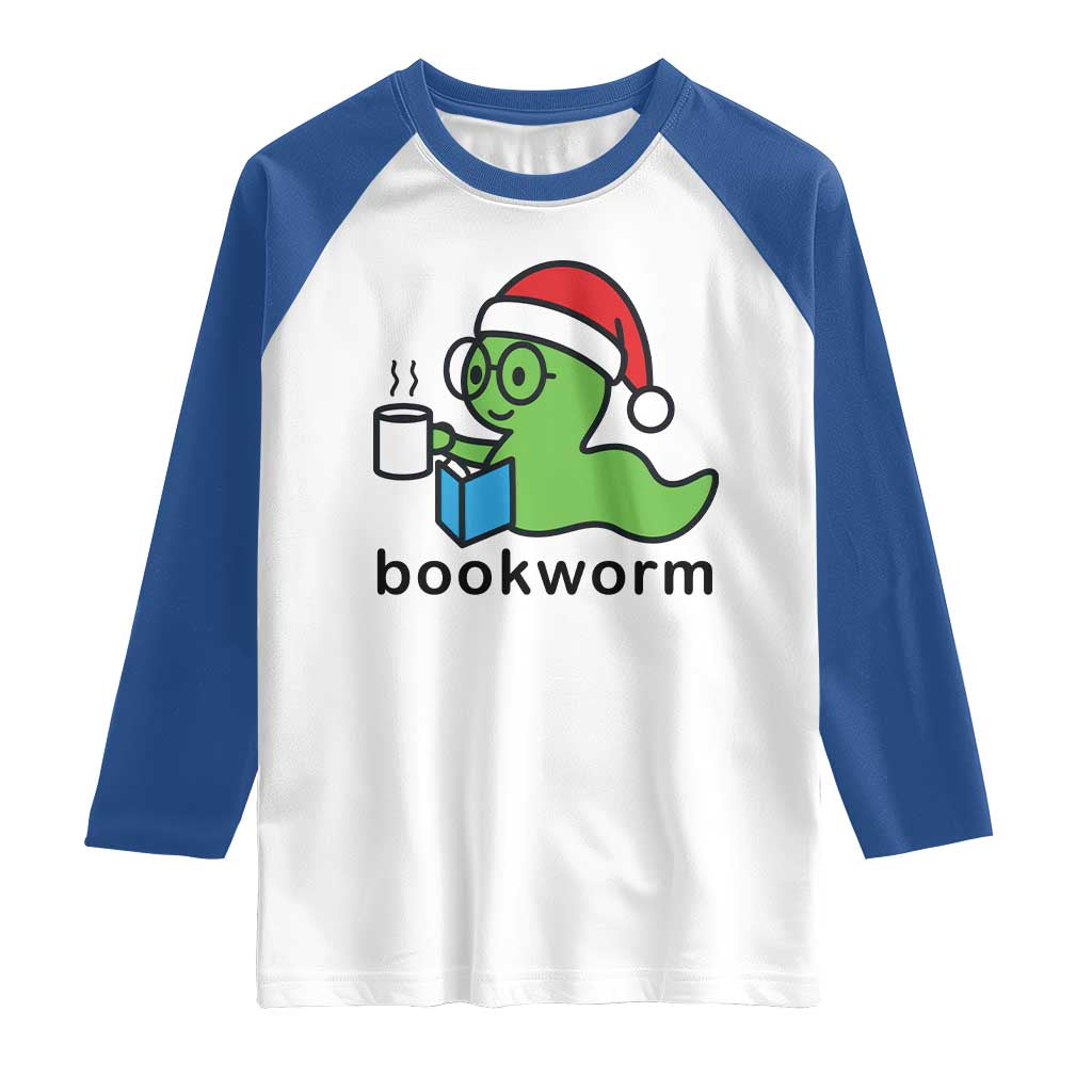 Bookworm Christmas Raglan Shirt Reading Book Lover TS14 White Royal Print Your Wear