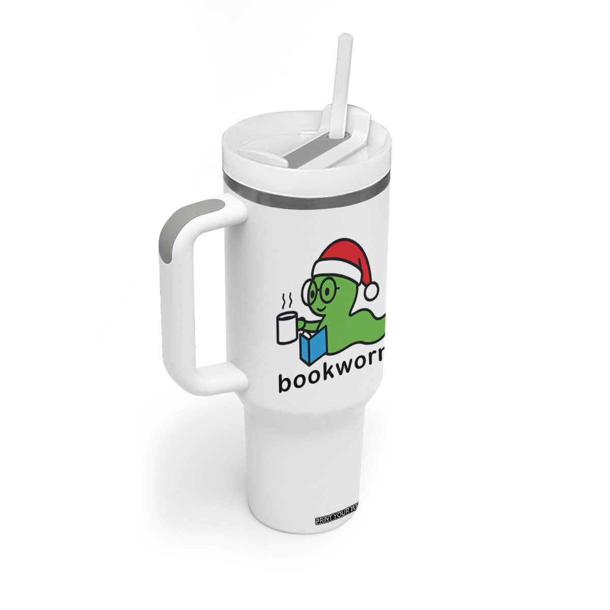 Bookworm Christmas Tumbler With Handle Reading Book Lover TS14 Print Your Wear