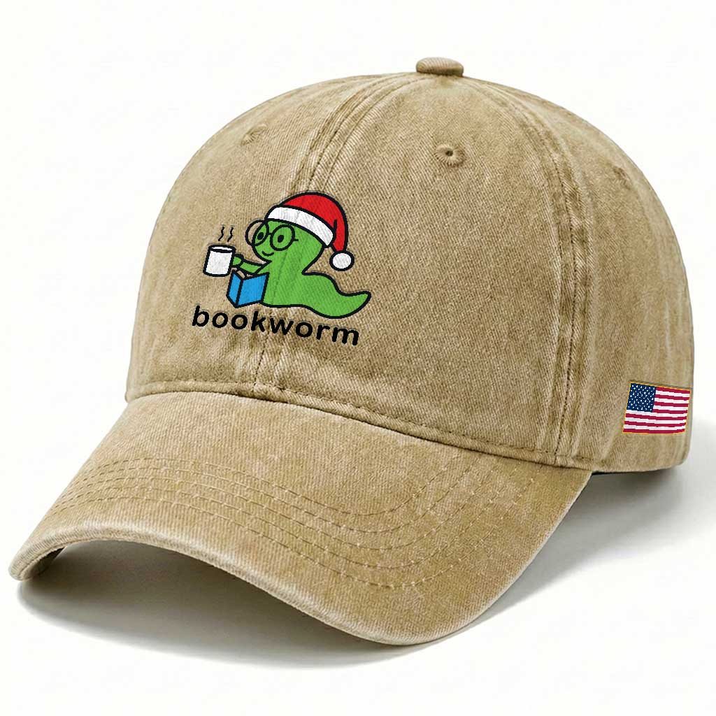 Bookworm Christmas Washed Cotton Baseball Cap Reading Book Lover TS14 Print Your Wear
