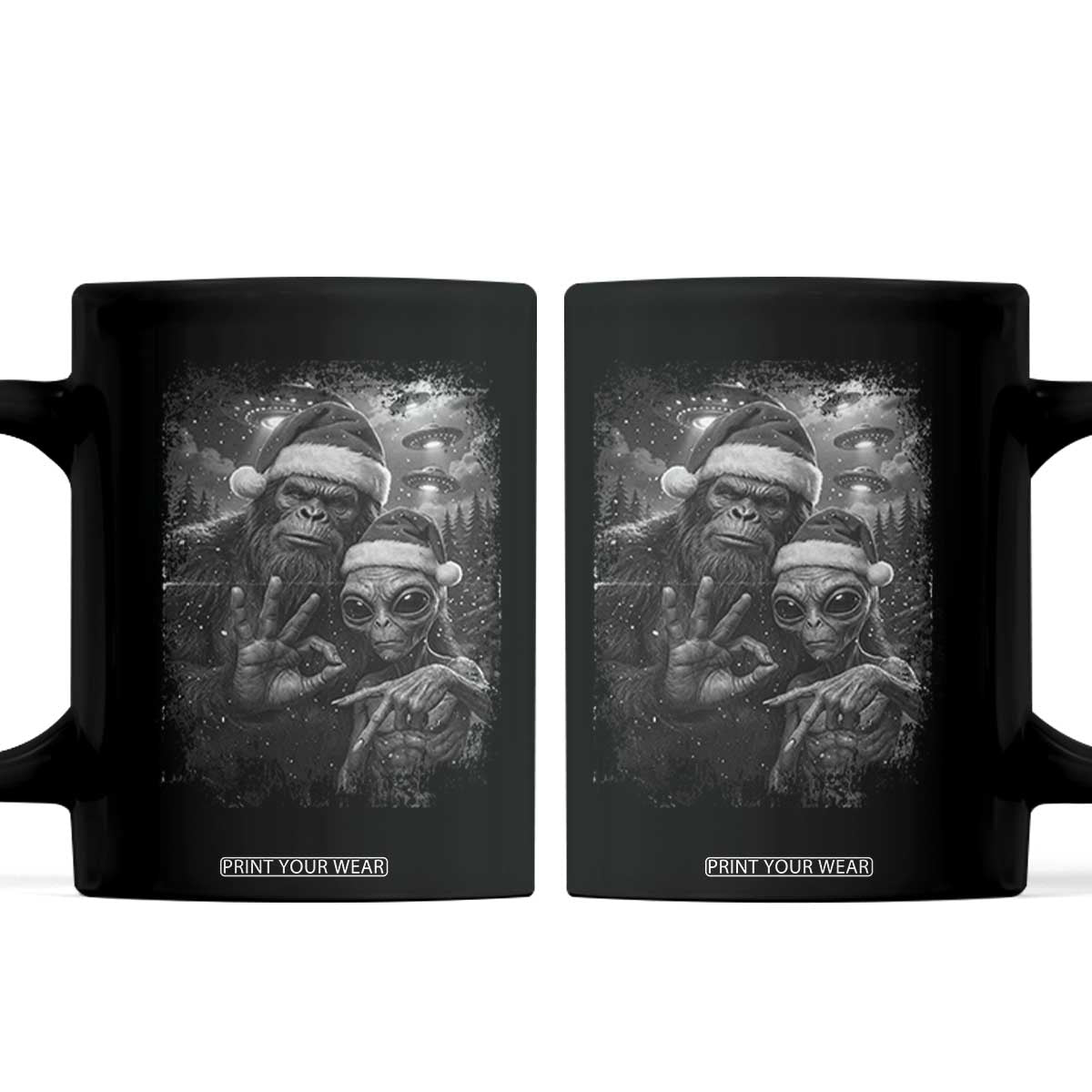 67 Six Seven Bigfoot Christmas Coffee Mug Sasquatch Ailen Selfie UFO Meme TS14 Black Print Your Wear
