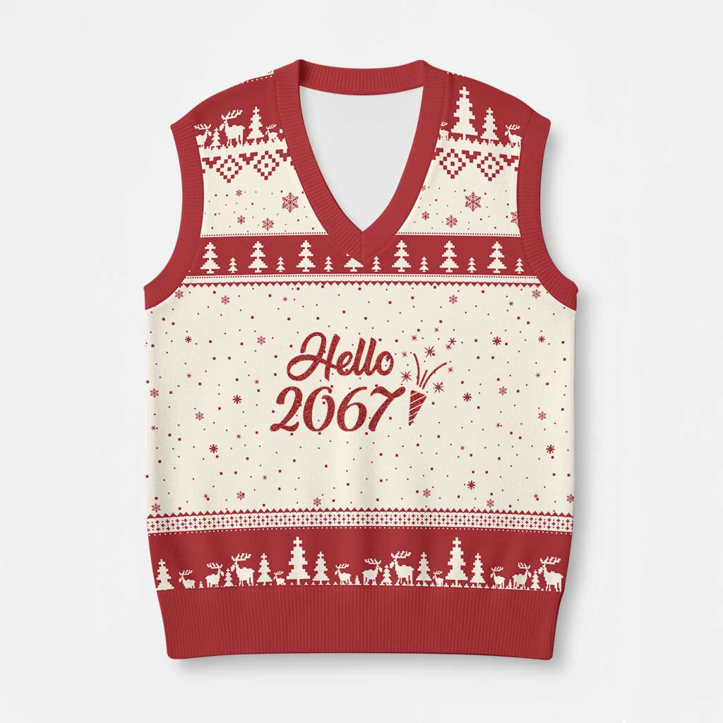 67 Six Seven Meme V-Neck Knit Sweater Vest New Year 2026 TS14 Beige Red Print Your Wear