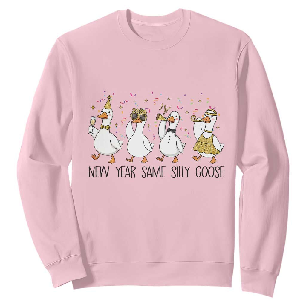 Silly Goose New Years 2026 Sweatshirt Cute Goose Party Holiday TS14 Light Pink Print Your Wear