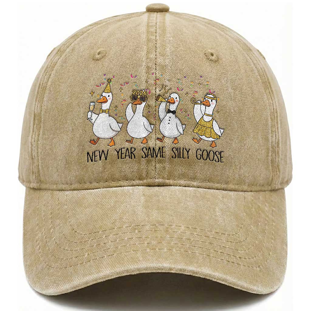 Silly Goose New Years 2026 Washed Cotton Baseball Cap Cute Goose Party Holiday TS14 Washed Cap Universal Fit Khaki Print Your Wear