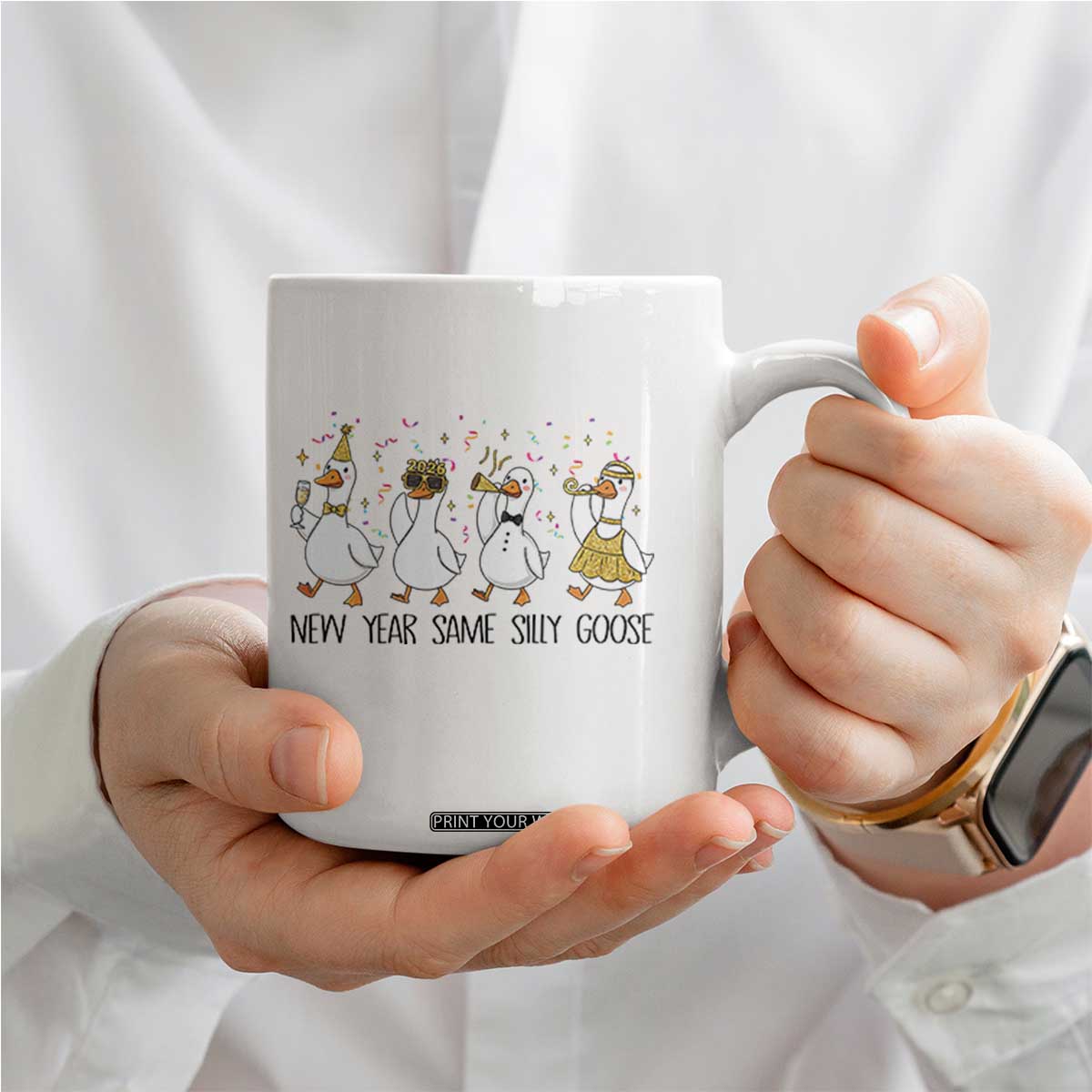 Silly Goose New Years 2026 Coffee Mug Cute Goose Party Holiday TS14 Print Your Wear