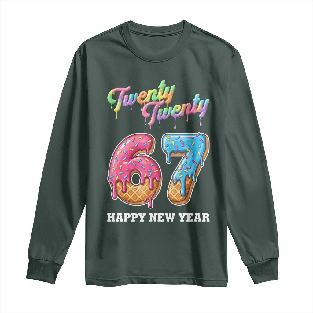 67 Six Seven Meme Long Sleeve Shirt New Year 2026 Ice Cream Drip TS14 Dark Forest Green Print Your Wear
