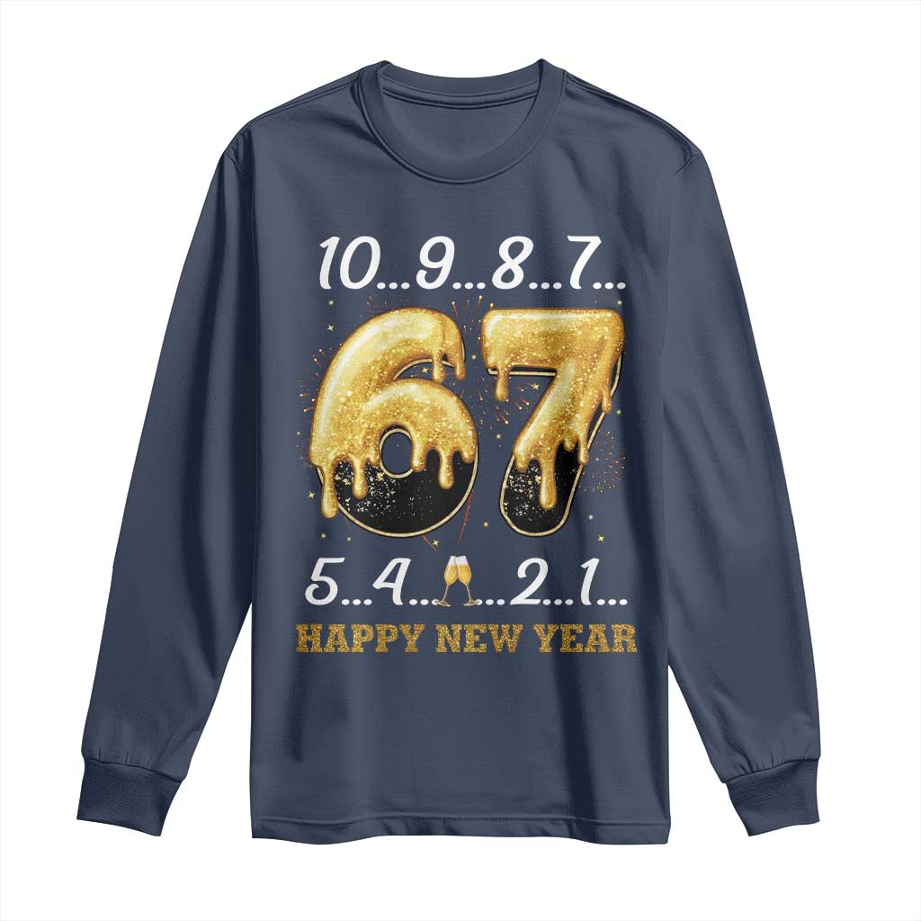 67 Six Seven Meme Long Sleeve Shirt Happy New Year 2026 TS14 Navy Print Your Wear