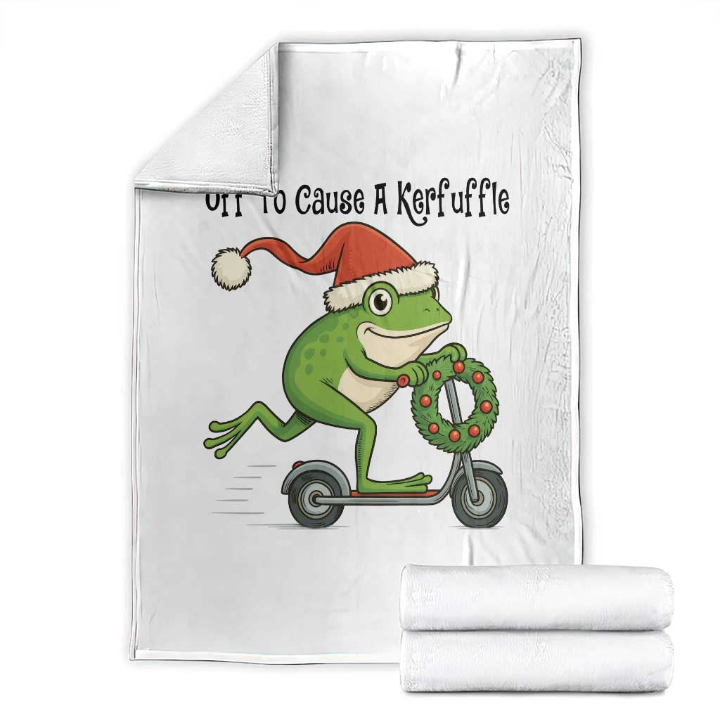 Off To Cause A Kerfuffle Throw Blanket Funny Frog Christmas Meme Weirdcore TS14 White Print Your Wear