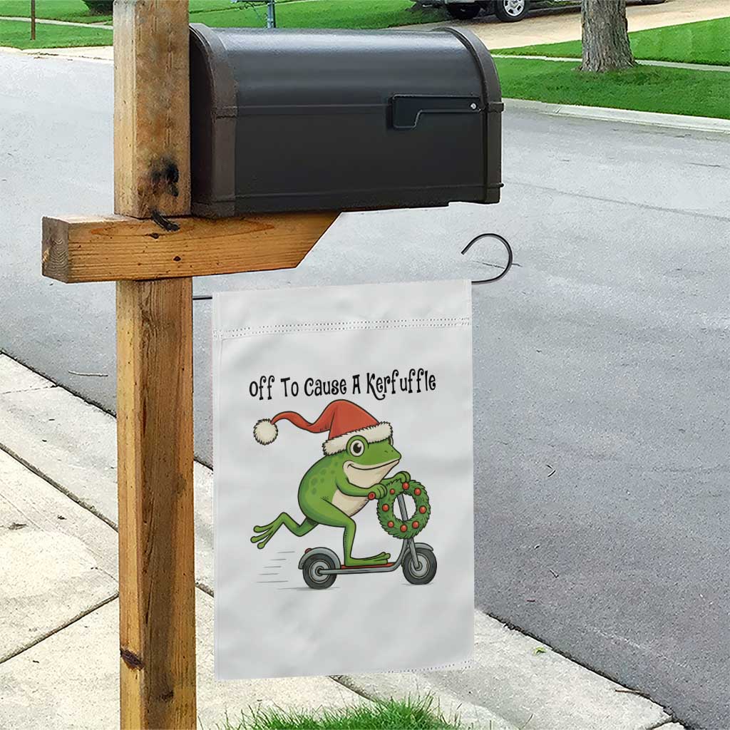 Off To Cause A Kerfuffle Garden Flag Funny Frog Christmas Meme Weirdcore TS14 Print Your Wear