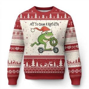 Off To Cause A Kerfuffle Ugly Christmas Sweater Funny Frog Xmas Meme Weirdcore TS14 Beige Red Print Your Wear